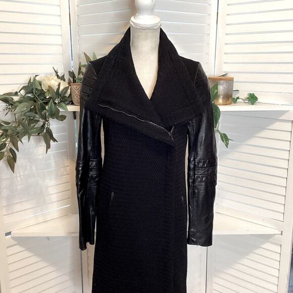 DIANE VON FURSTENBERG BLACK LONG DRAPE COAT SIZE SMALL - Picture 2 of 8